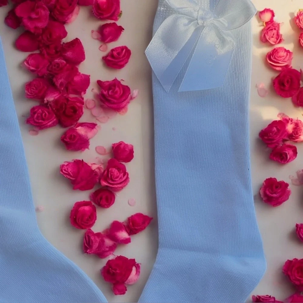 Kids white Knee Highs with Satin Bow